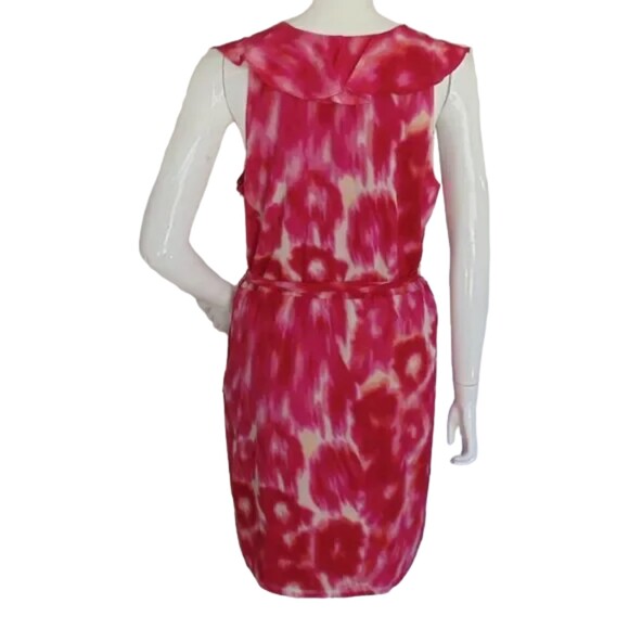 ANN TAYLOR Silk Dress, 10, Pink/Red, Ruffle neck, Sleeveless, Sash belt - Picture 5 of 13